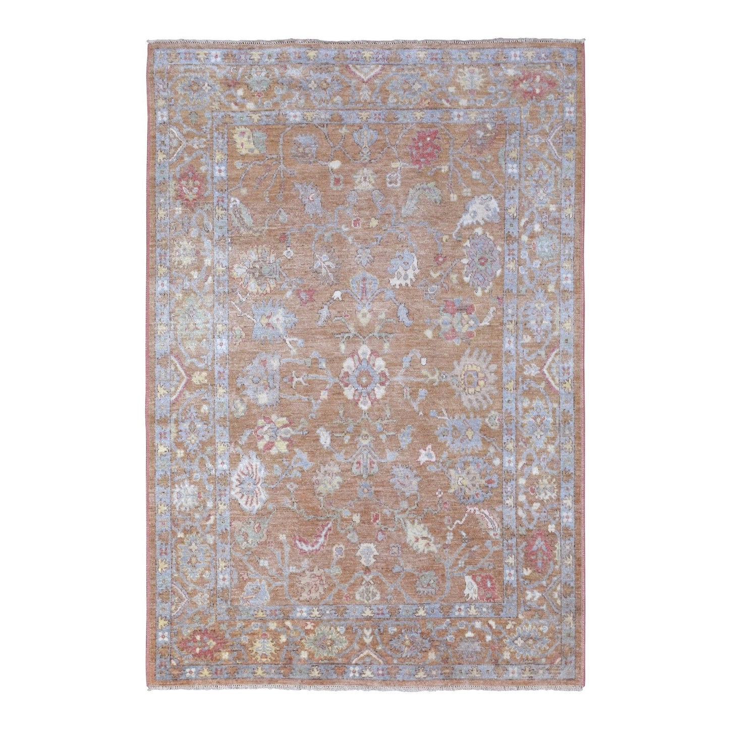 6'1"X8'10" Honey Brown Angora Oushak Hand Knotted 100% Afghan Wool Rug