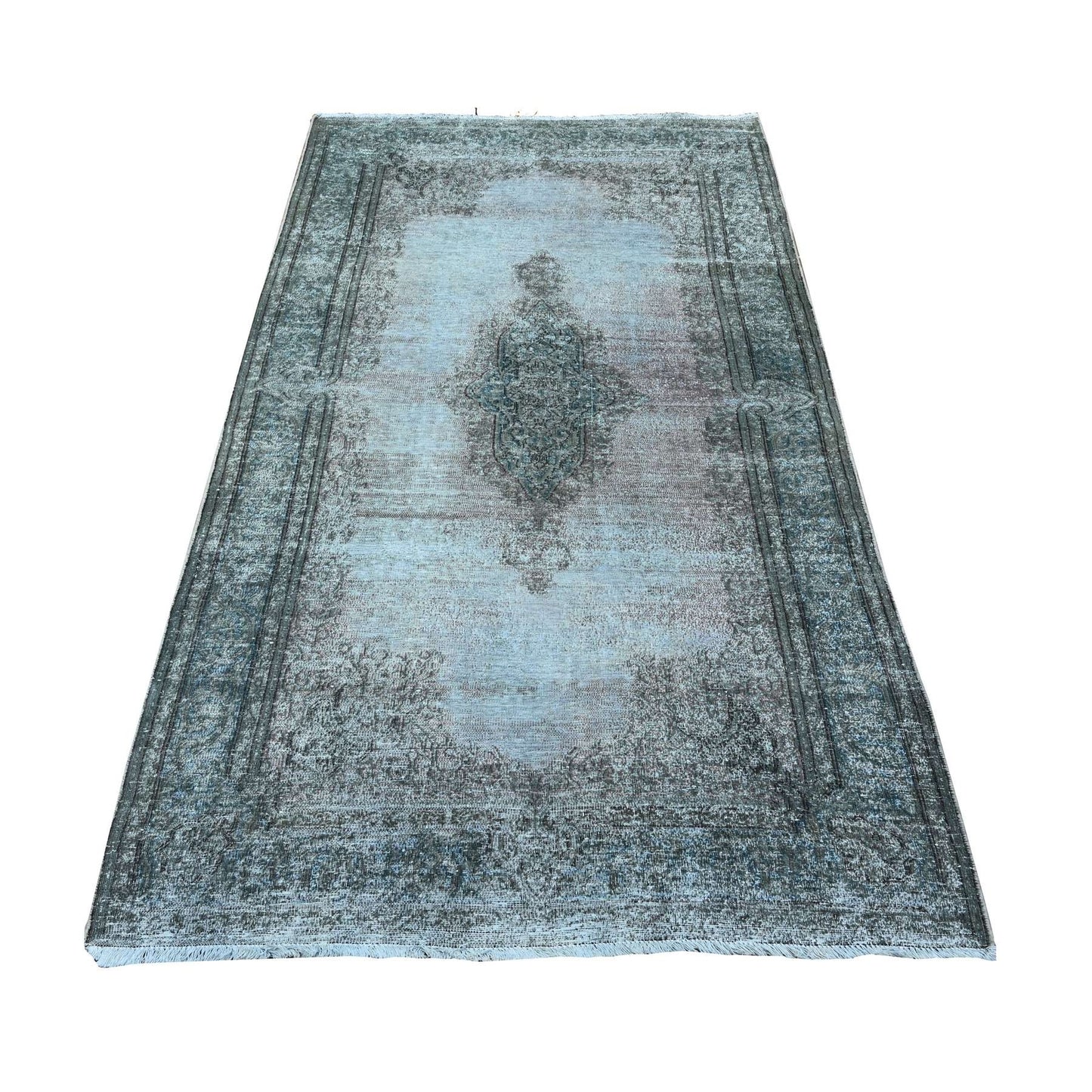4'X7'1" Pastel Gray Faded Design Vintage Zoroastrian Karman Oriental Rug