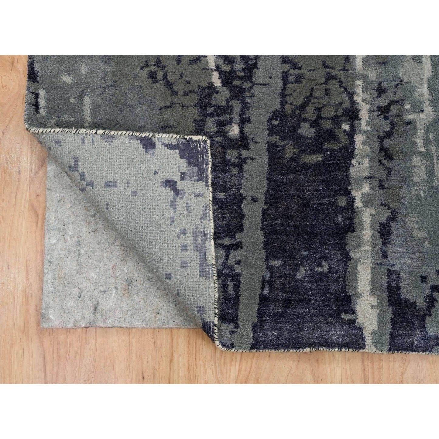 10'1"X14'1" Black Hand Knotted Modern Abstract Design Wool And Silk Rug