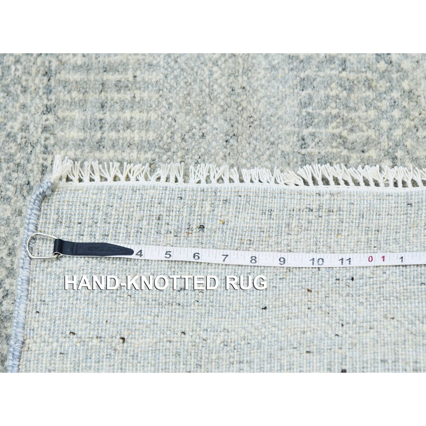 2'7"X12'4" Mindful Gray Undyed Wool Hand Knotted Grass Design Runner Rug