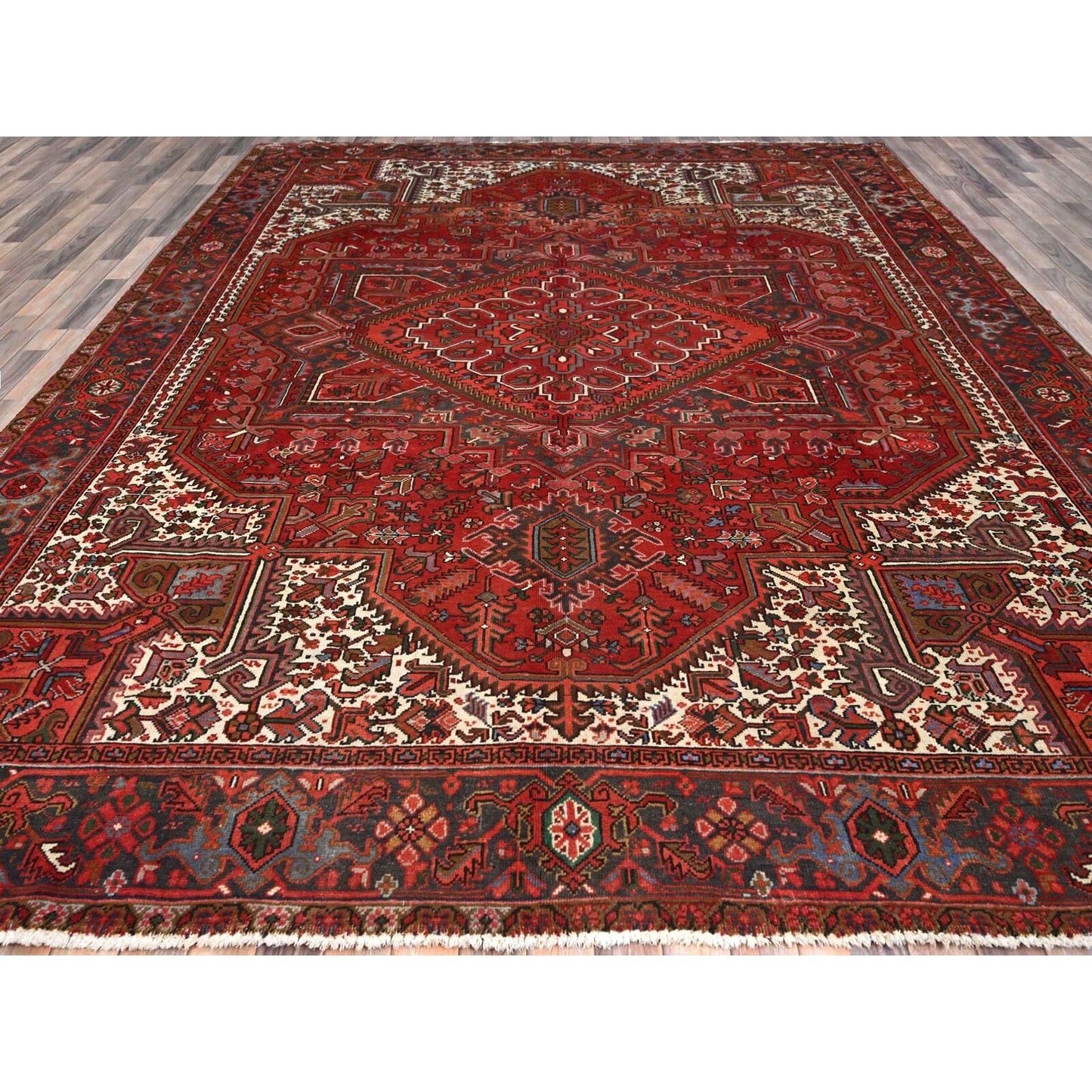 10'X12'5" Red 100% Wool Hand Knotted Semi Antique Zoroastrian Heris Rug