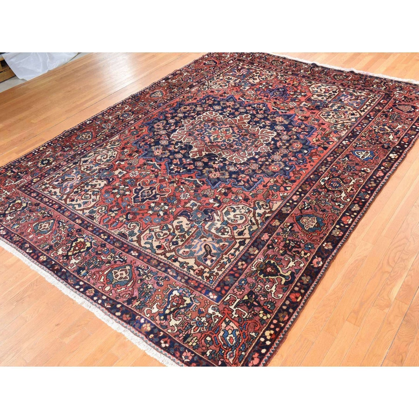 10'X12'4" Red Semi Antique Zoroastrian Bakhtiarjoon Wool Hand Knotted Rug