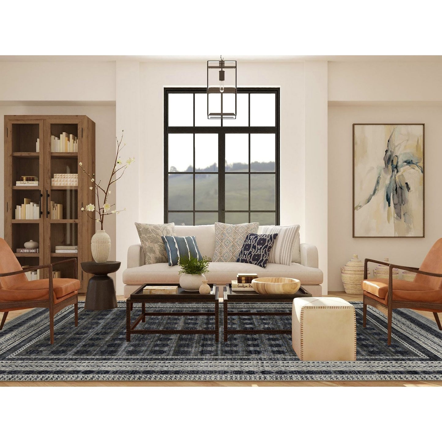 9'X12' Owl Gray Distressed Silk Repetitive Design Hand Knotted Rug