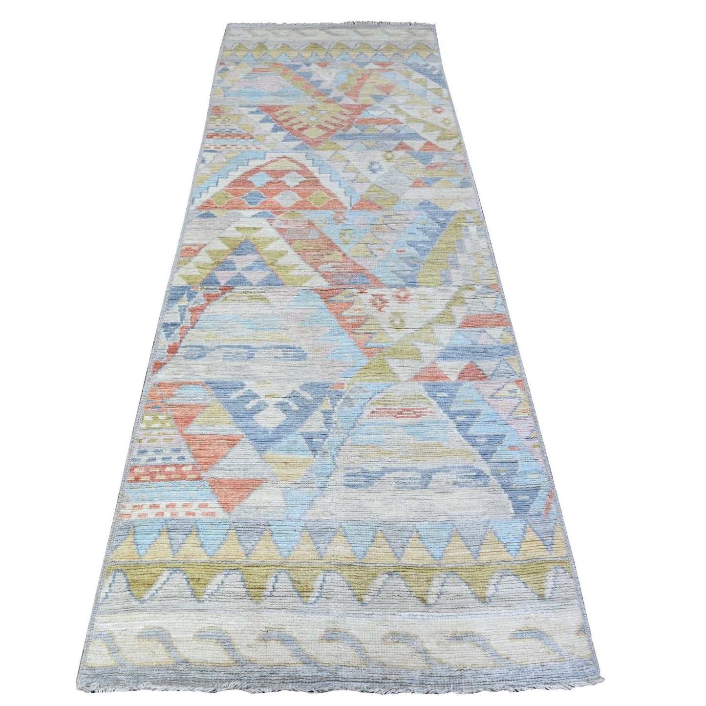 3'1"X9'5" Silver Hand Knotted Anatolian Village Inspired Wool Rug