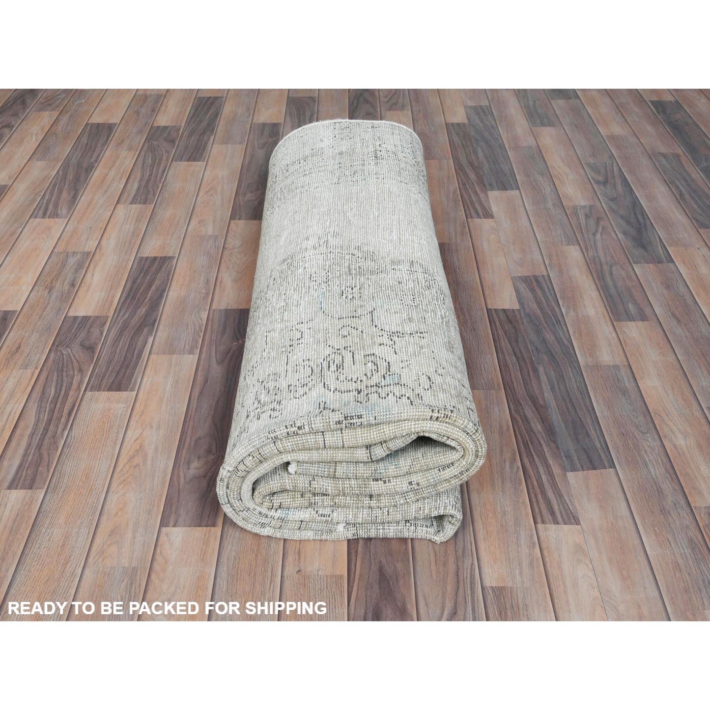 7'1"X10'8" Gray Old Farsian Hand Knotted Worn Down Wool Distressed Rug