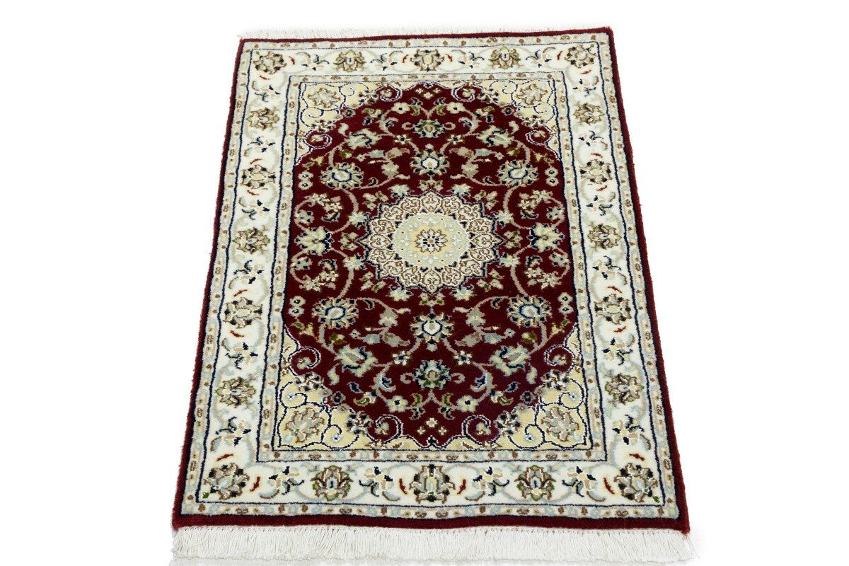Small Hand-Knotted Red Floral Indo-Nain Oriental