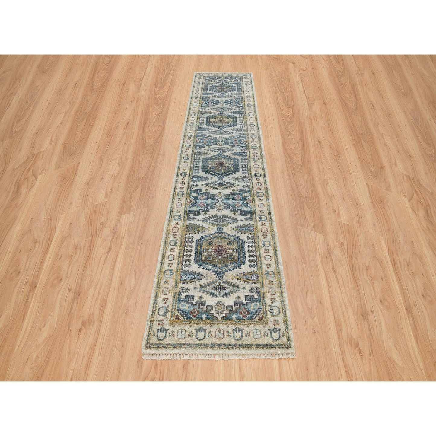 2'7"X11'10" Ivory Hand Knotted Reimagined Viss Design Runner Oriental Rug