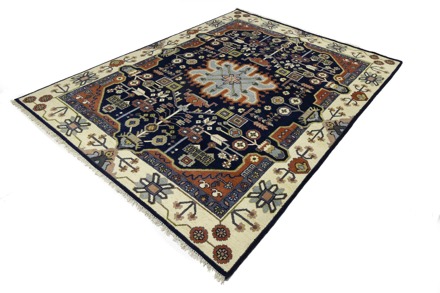 9X12 ft Navy Tribal Heriz Serapi Wool Oriental