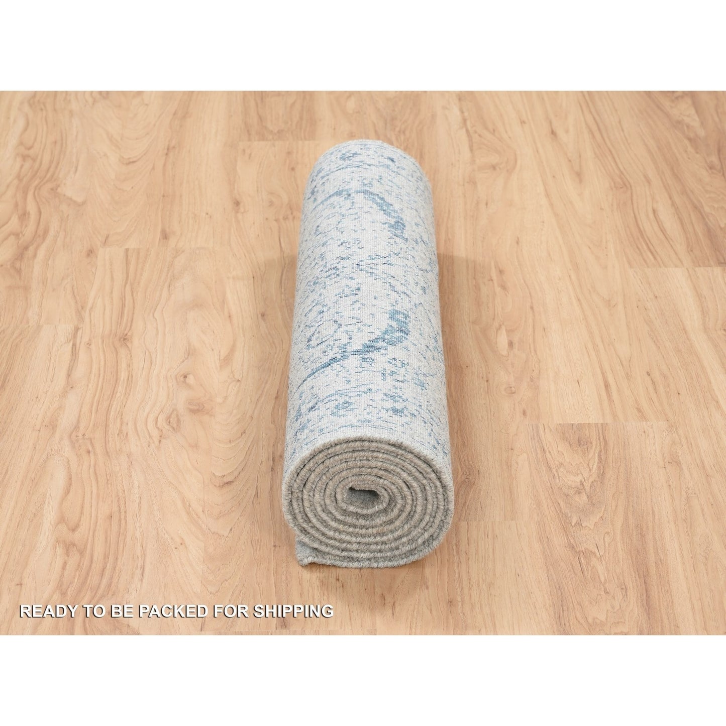 2'7"X8'1" Fine Jacquard Wool And Silk Hand Loomed Gray Runner Rug