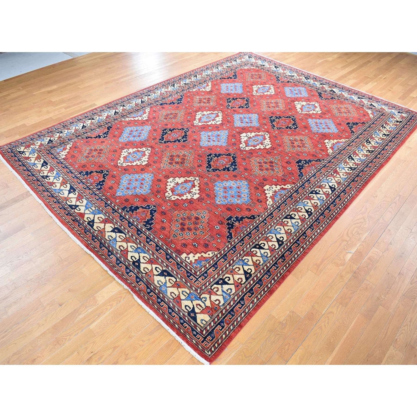 10'X14' Imperial Red Afghan Ersari Pure Wool Hand Knotted Rug