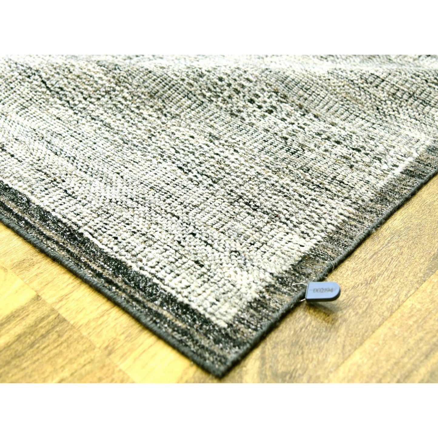 12'2"X15' Gray & Black Hand Knotted Oxidized Grass Design Oversized Rug