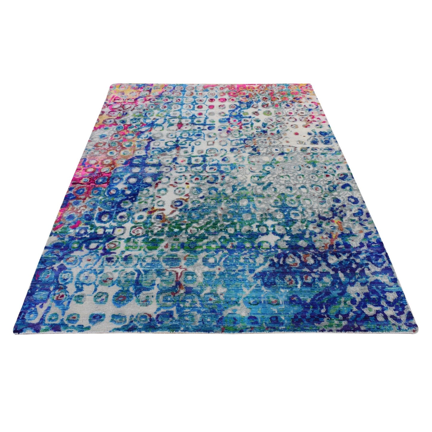 5'1"X7' Sapphire Blue The Peacock Sari Silk Hand Knotted Oriental Rug