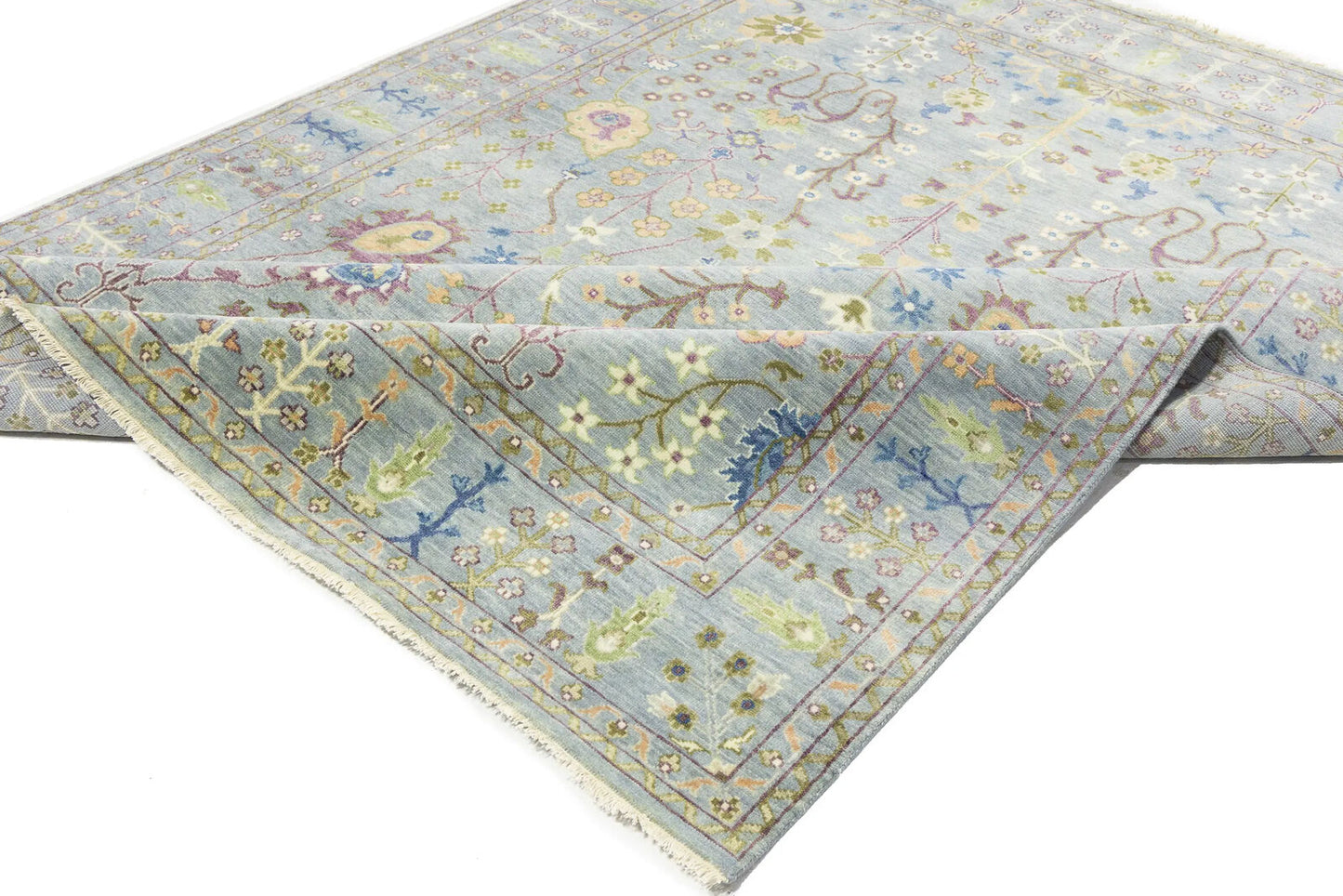 Hand-Knotted Gray Floral Chobi Oriental Rug