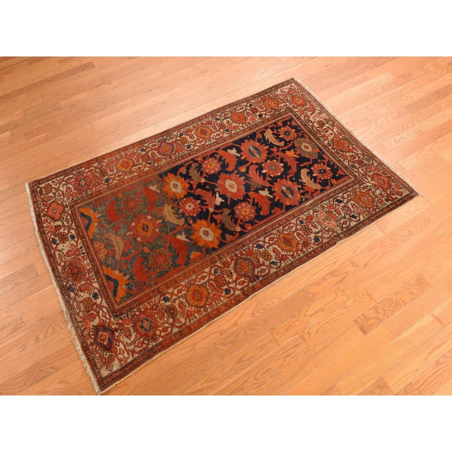 4'X6'2" Blue Antique North West Zoroastrian Clean Wool Hand Knotted Rug