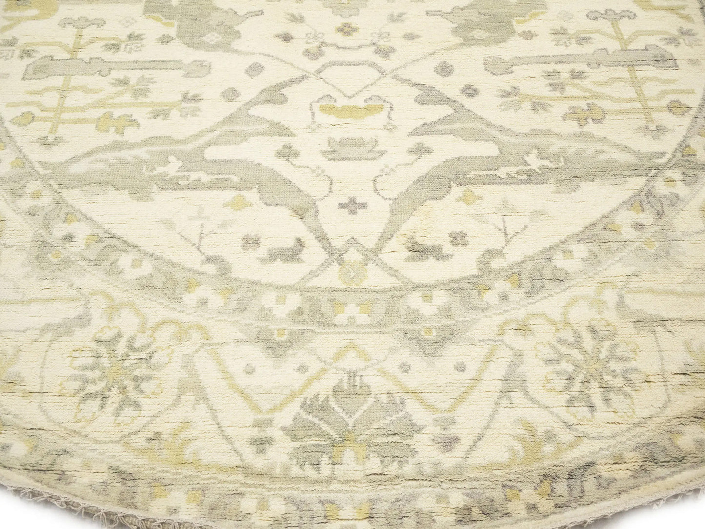 Hand-Knotted Oushak Oriental Round Rug Floral