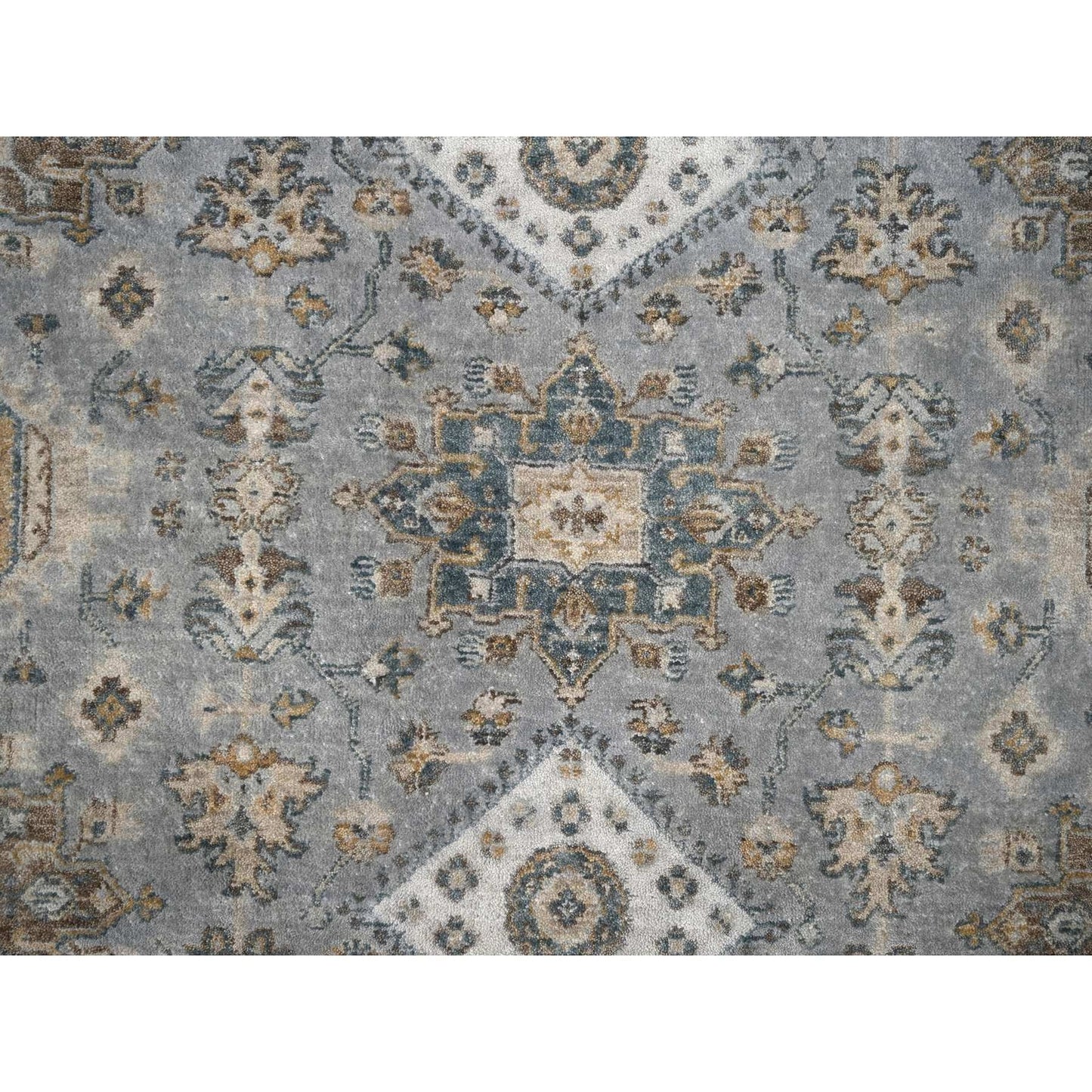 9'X9' Blue Gray Hand Knotted Karajeh Design Wool Round Oriental Rug