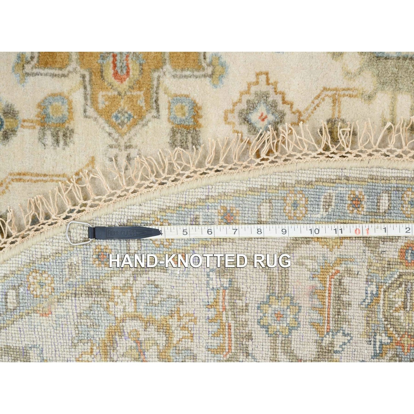 6'1"X6'1" Hand Knotted Ivory Karajeh Design Pure Wool Round Rug