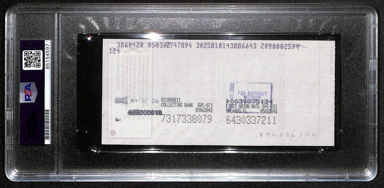 Johnny Unitas Signed 4/30/02 Check Psa/Dna Mint 9