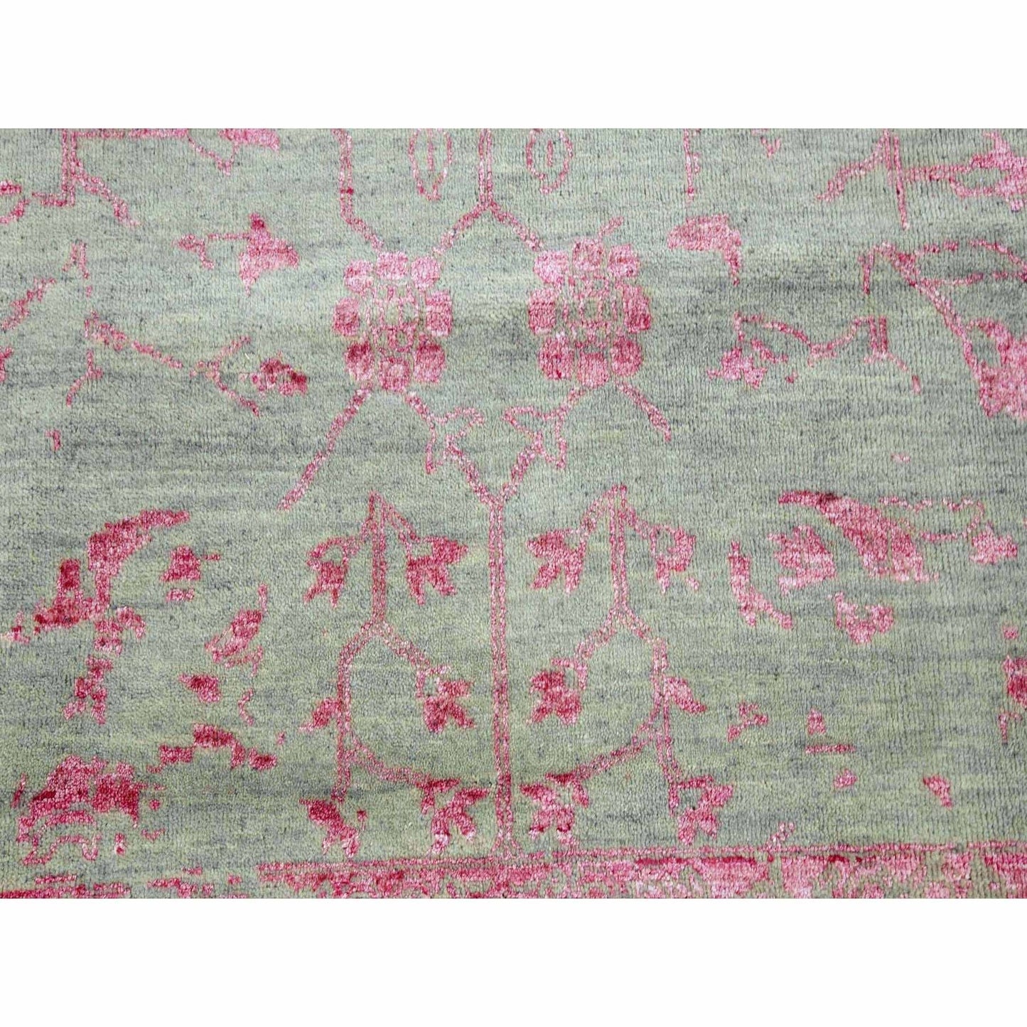9'X11'10" Gray Broken Zoroastrian Design Wool And Silk Hand Knotted Rug