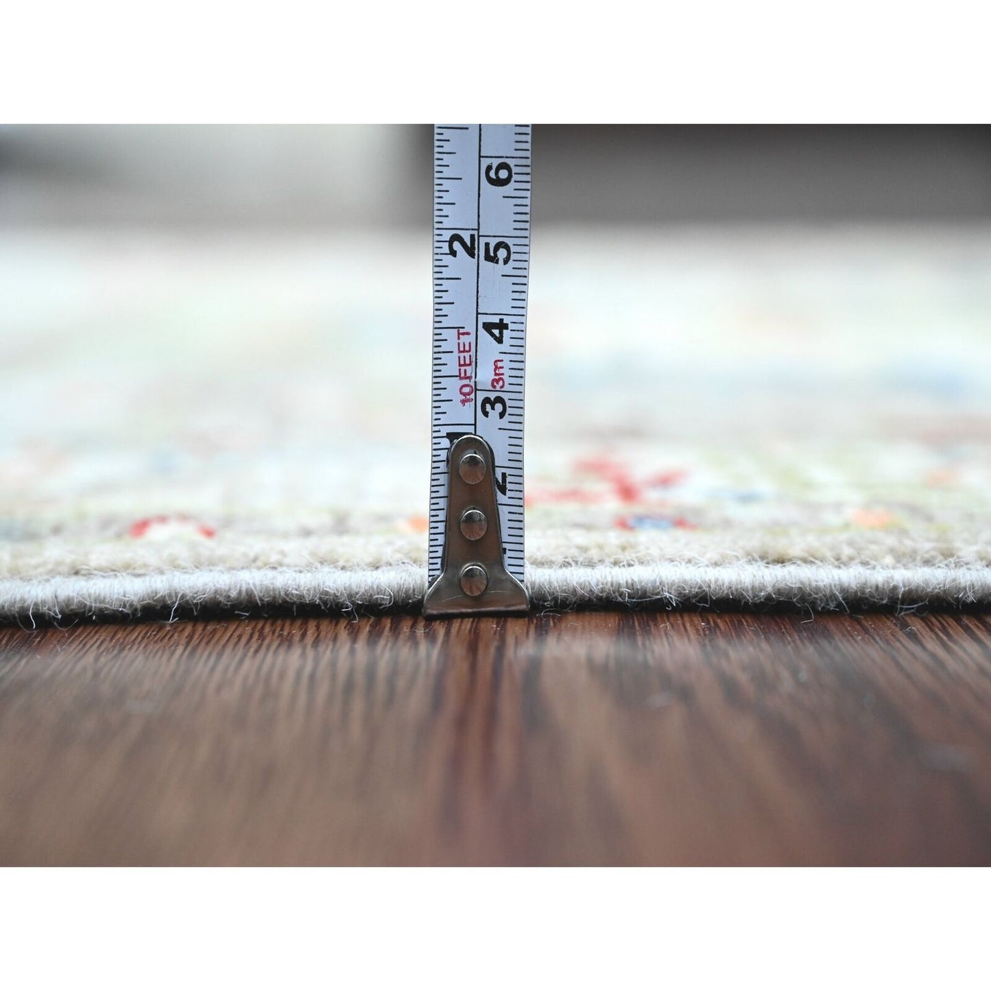 2'7"X6' Oyster Gray Heris With Dragon Design Wool Hand Knotted Runner Rug