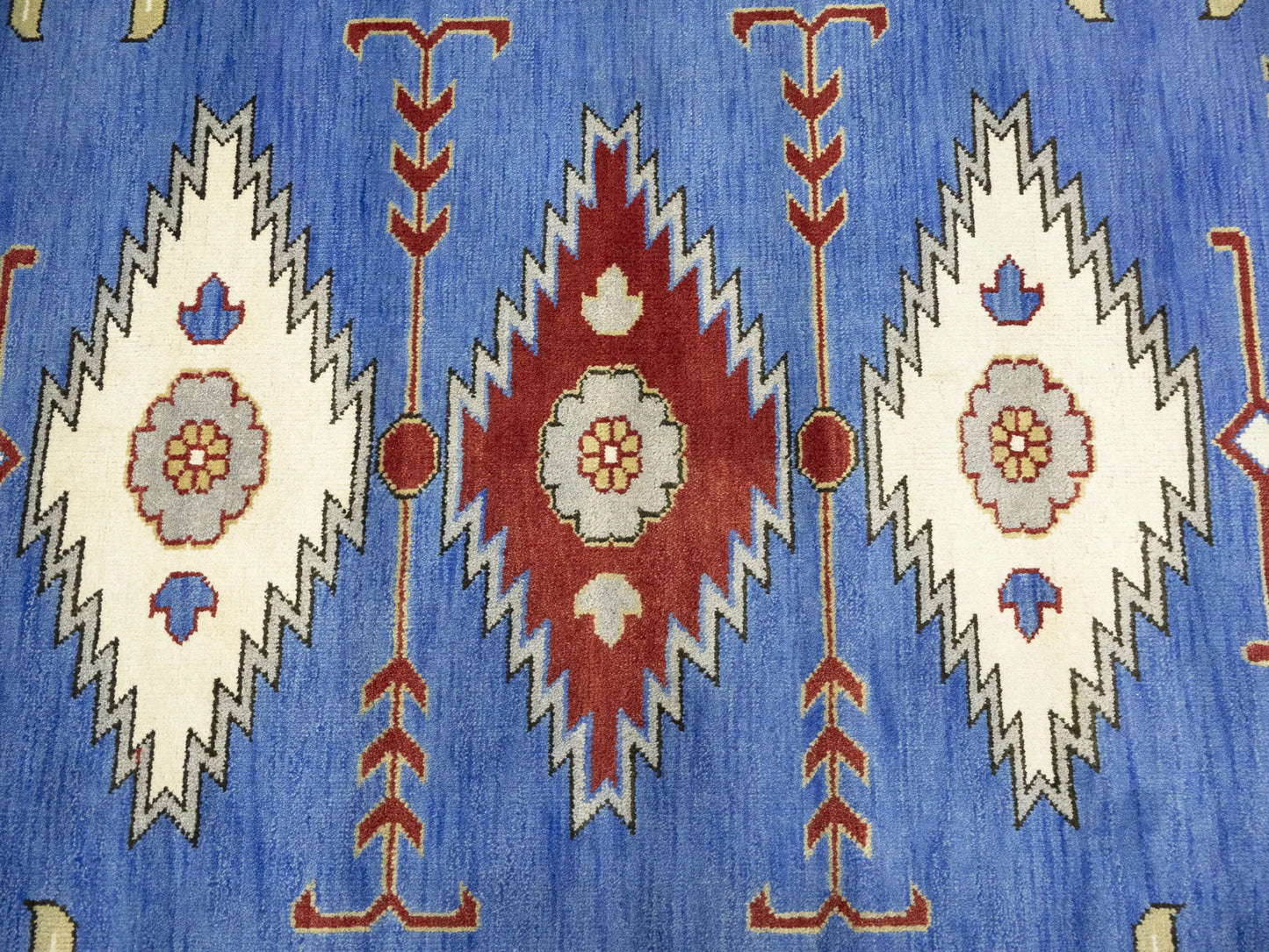 Farmho Boho Blue Geometric Kazak Oriental Rug