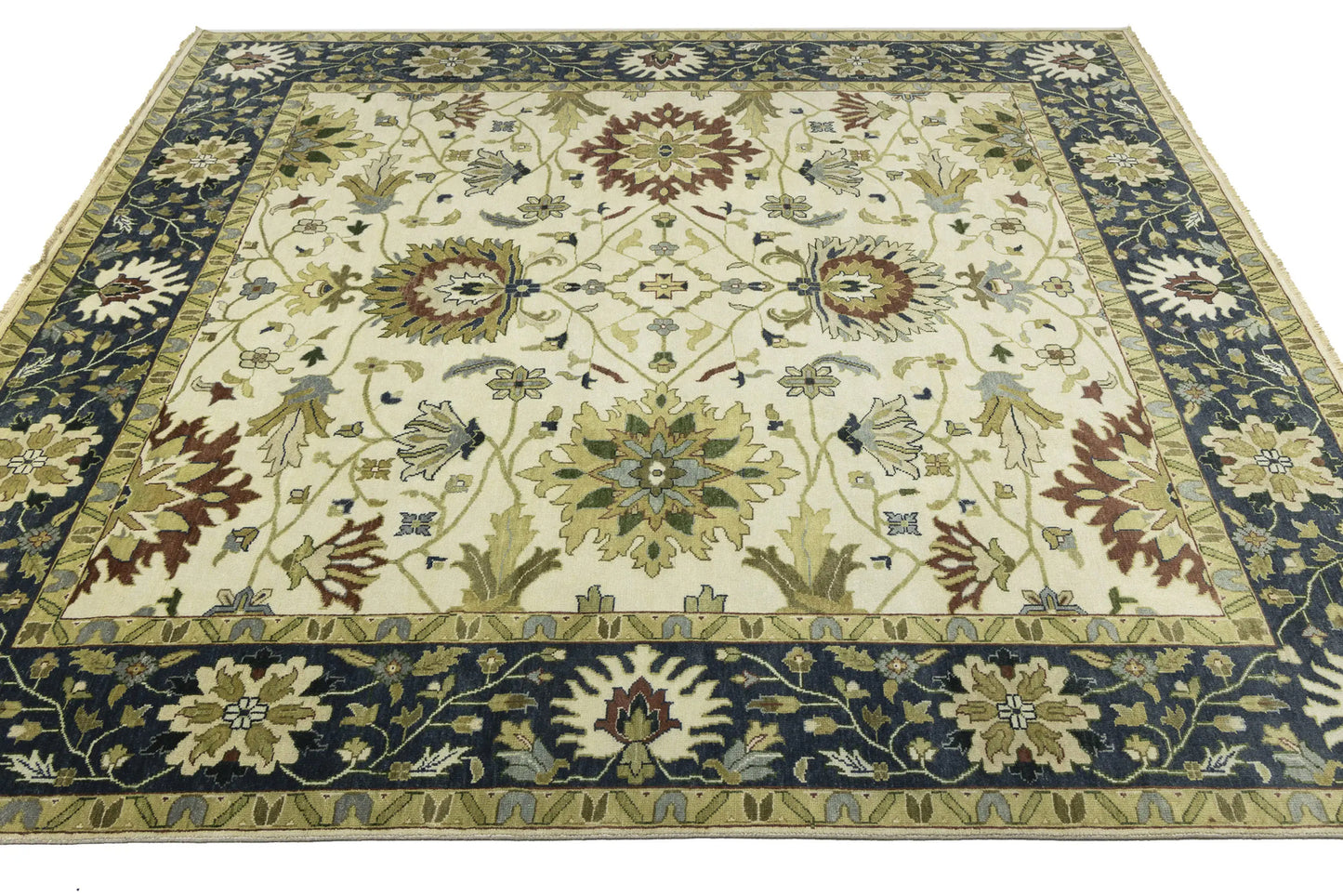 10X10 Ft Square Handmade Cream Floral Chobi