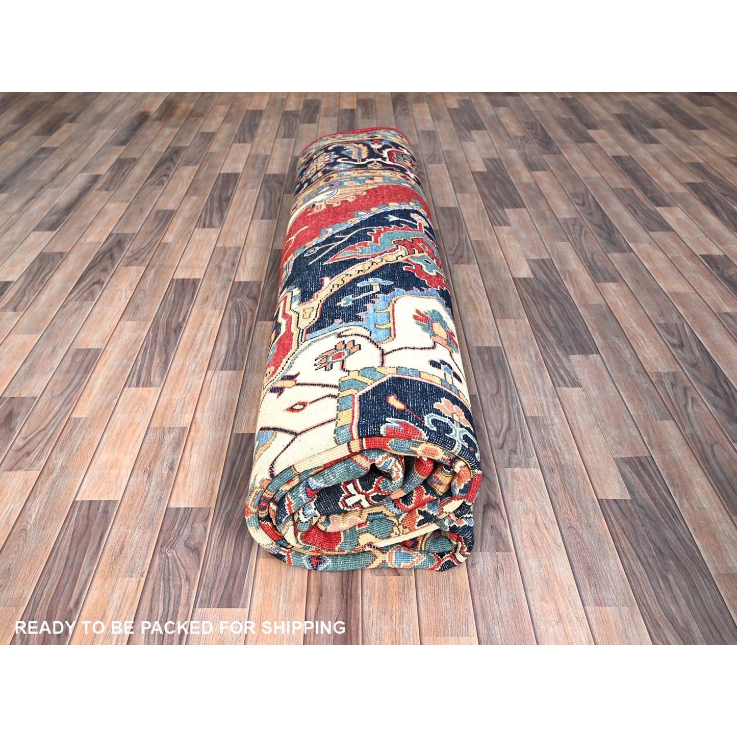12'1"X15'9" Red Hand Knotted Wool Heris Seeripe Geometric Oversized Rug