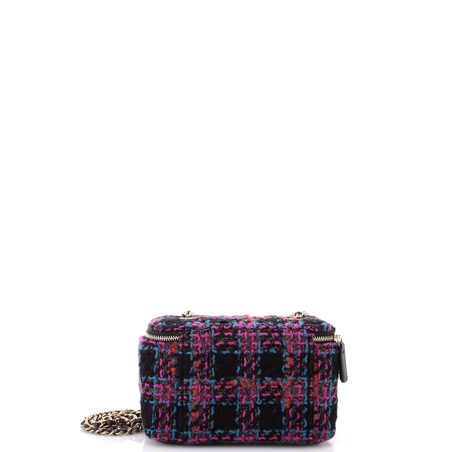 Chanel Pearl Crush Vanity Case With Chain Quilted Multicolor Tweed Small