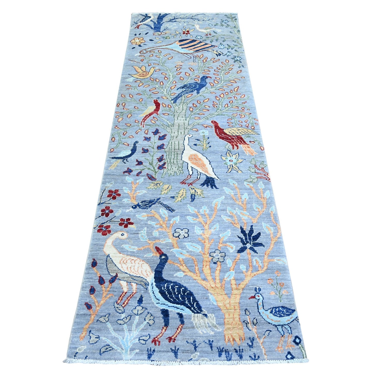 2'7"X7'8" Oxford Gray Afghan Peshawar Wool Hand Knotted Runner Rug