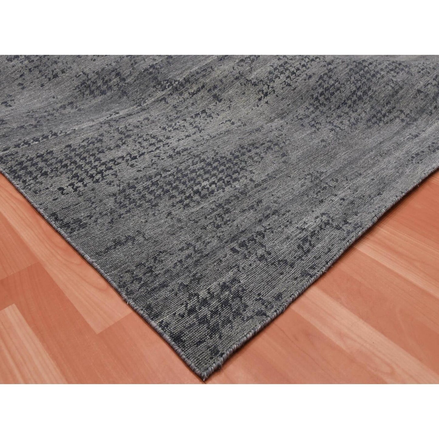 8'X10'1" Black And Gray Modern Design Pure Silk Hand Knotted Rug