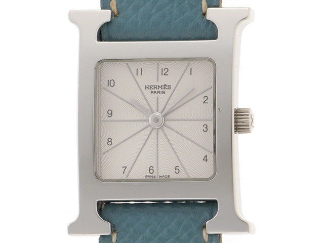 Hermes H Watch Hh1.210 Leather Quartz Silver Color