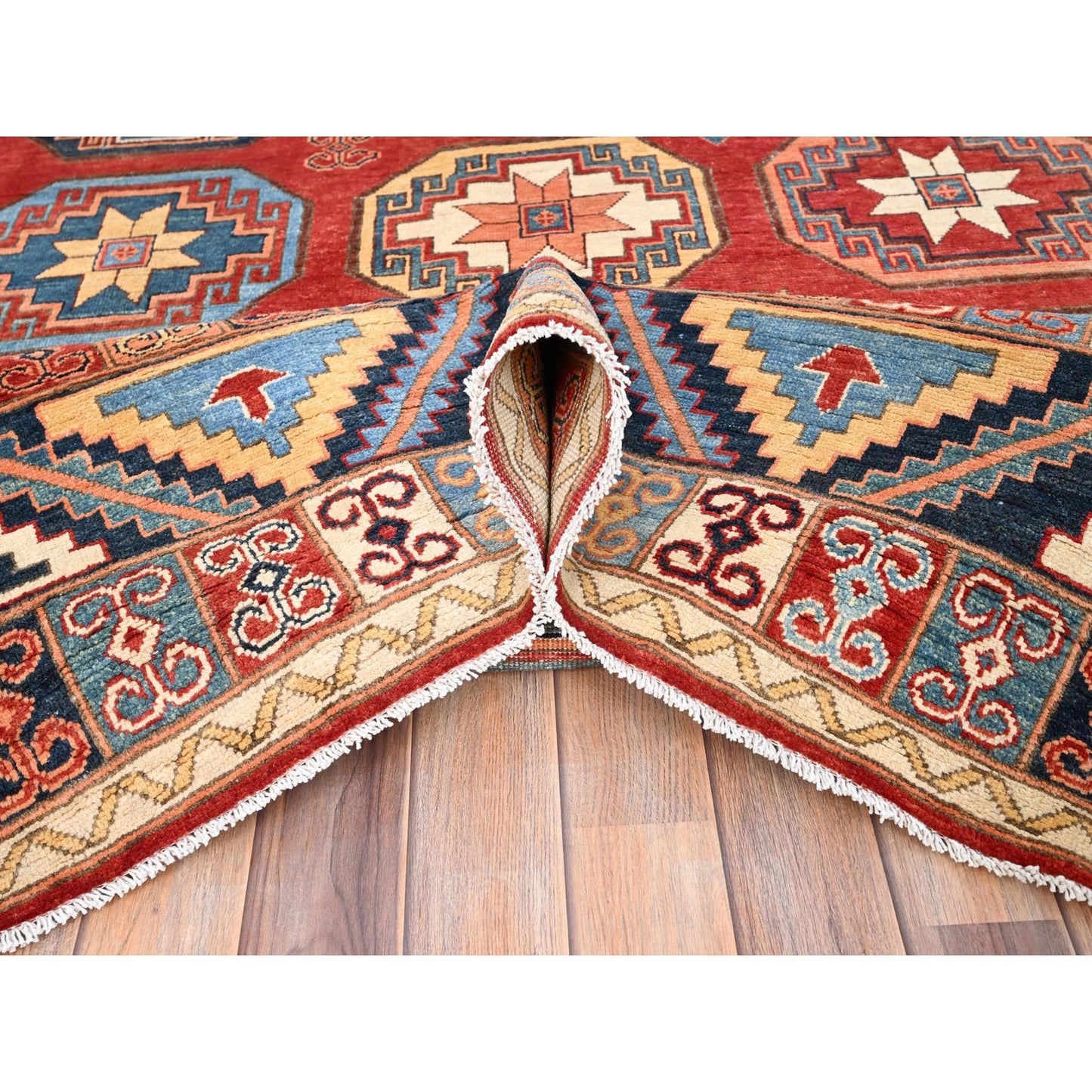 10'X13'10" Red Afghan Ersari Design Hand Knotted Natural Wool Rug