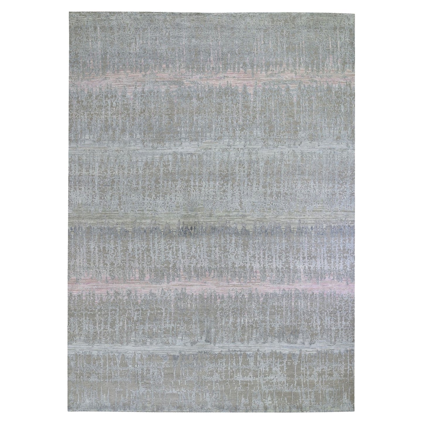 9'X12'5" Pink Cardiac Design Textured Wool And Pure Silk Hand Knotted Rug