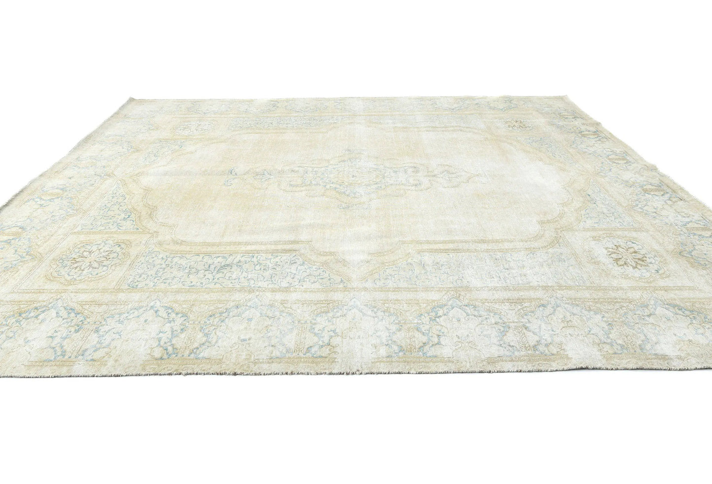 Handmade Muted Floral Distressed Oriental Rug