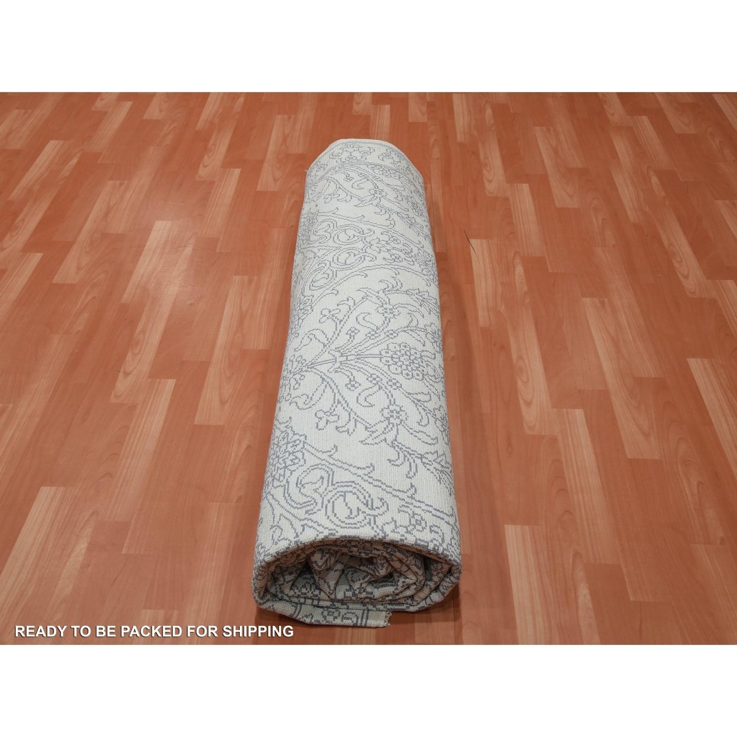 9'4"X11'9" Ivory 100% Cotton Agra Design Hand Knotted Rug