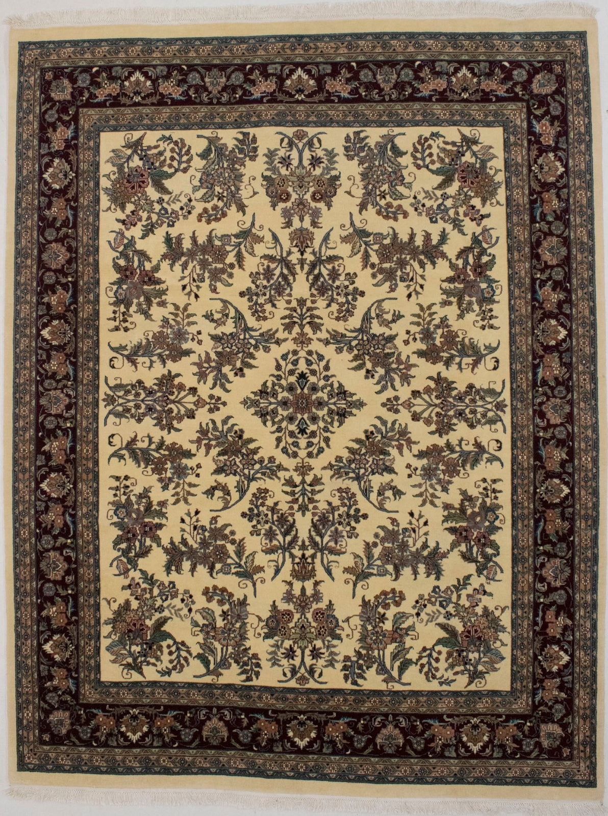 Classic Beige Floral Design Hand-Knotted Oriental
