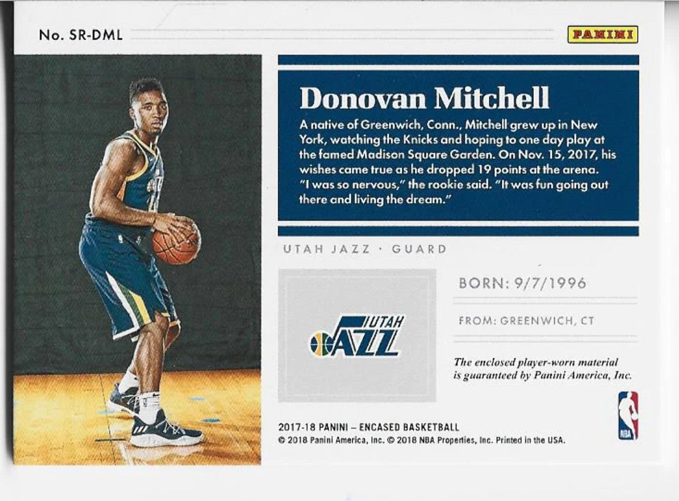 Donovan Mitchell 2017 Encased Jersey Card 19/99