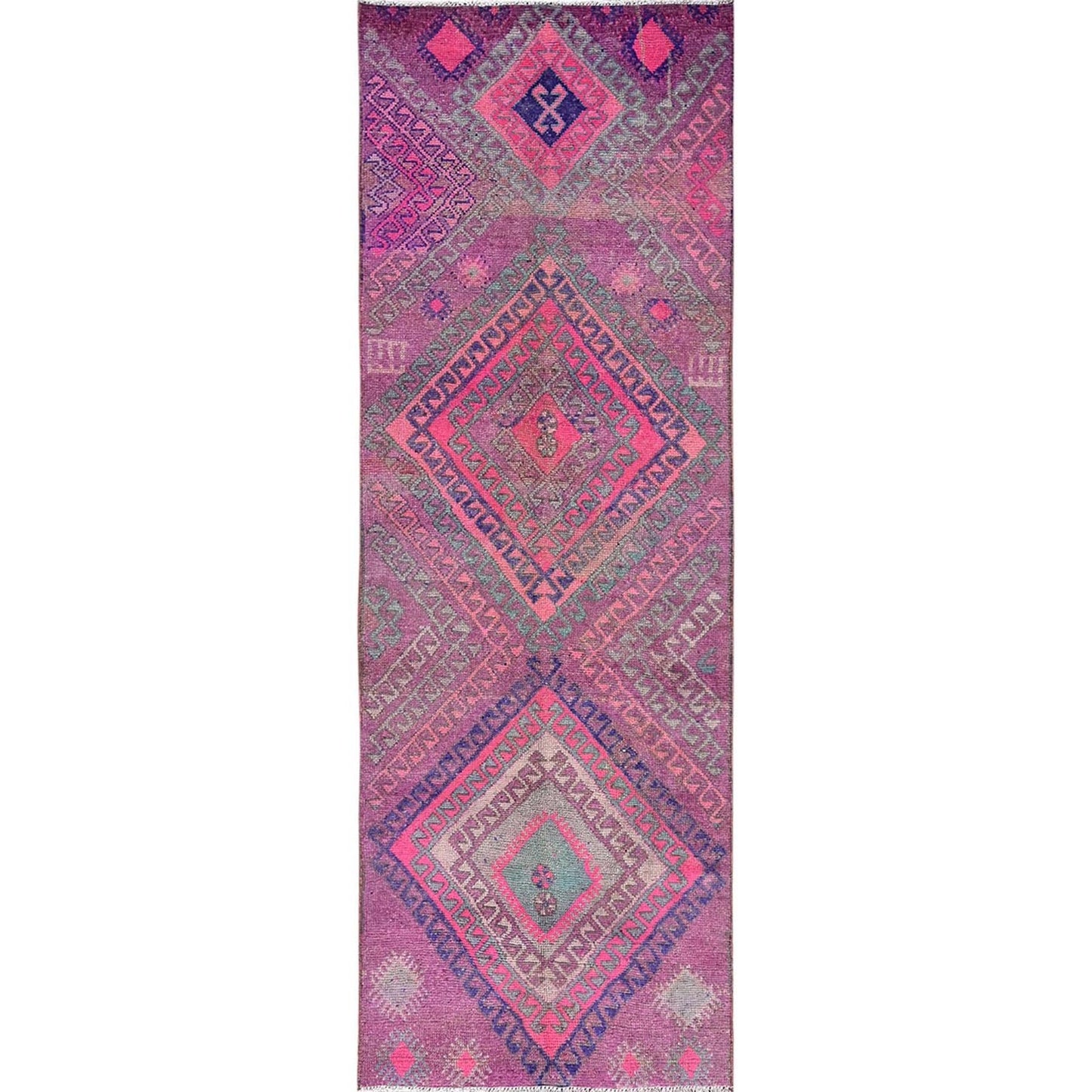 3'3"X9'7" Pink Overdyed Vintage Zoroastrian Hand Knotted Wool Runner