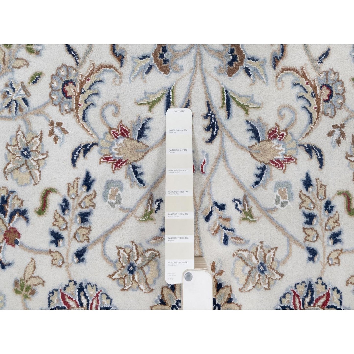 7'10"X10'3" Ivory Nain With Flower Pattern Wool And Silk Hand Knotted Rug