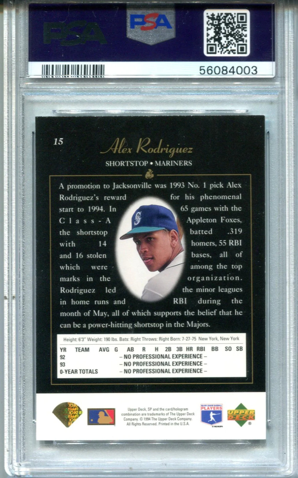 Alex Rodriguez 1994 Sp Foil Alex Rodriguez #15 Psa Nm-Mt 8 Card