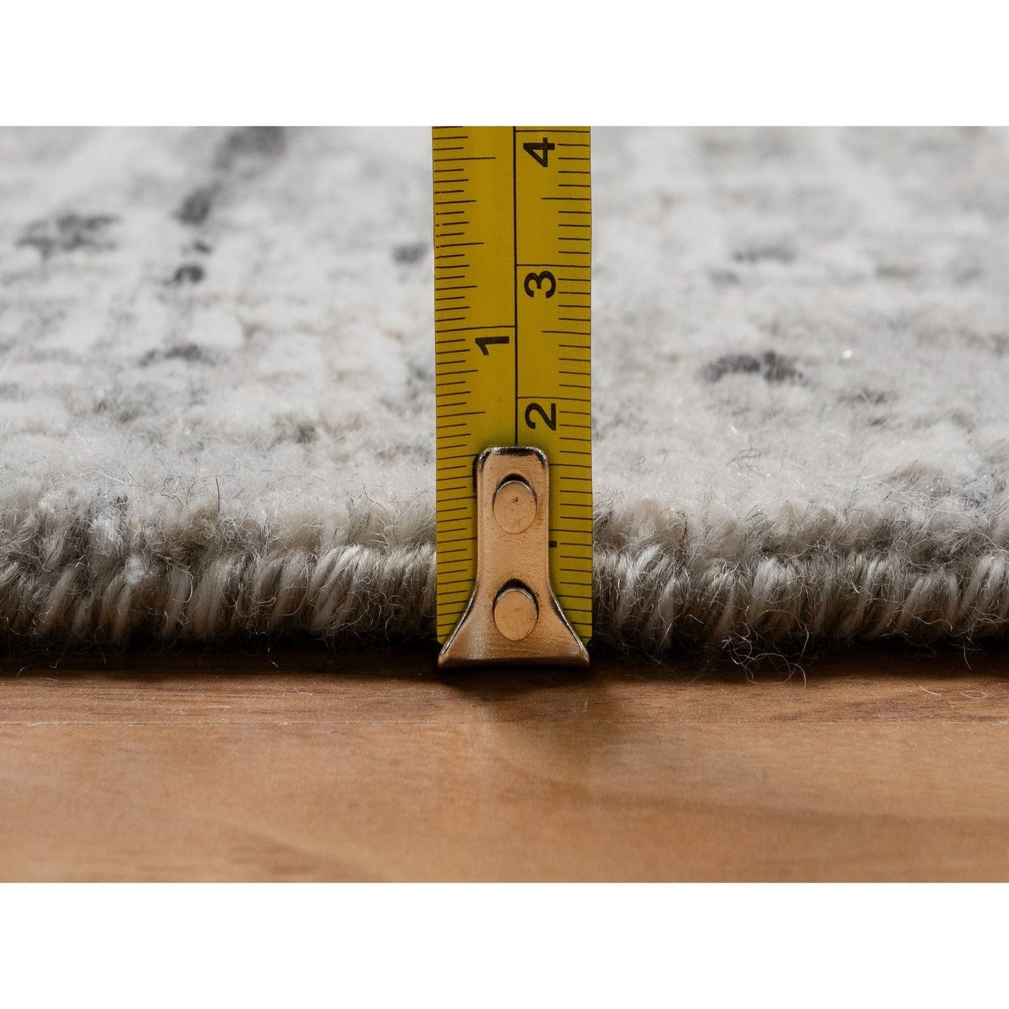 6'1"X9' Gray Modern Erased Design Undyed Natural Wool Hand Knotted Rug