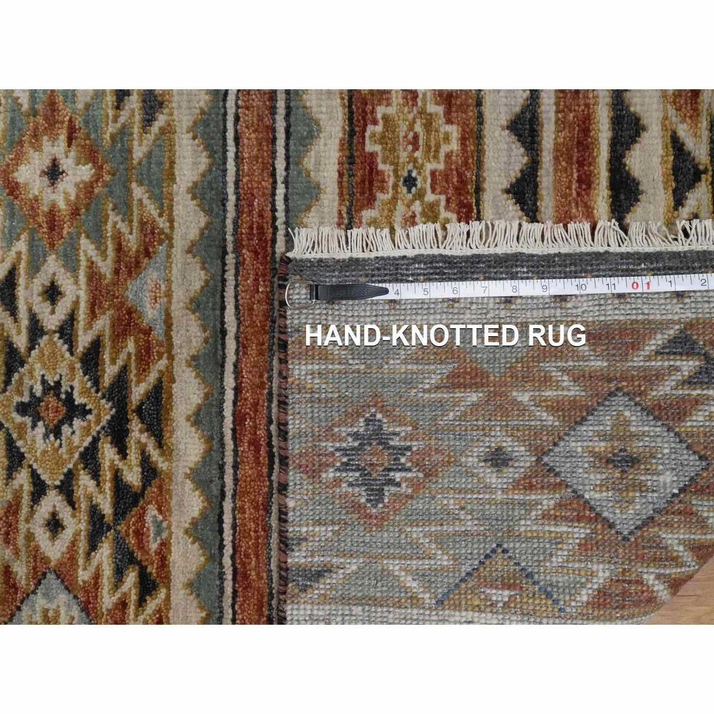 2'6"X9'10" Oyster Gray Southwest Design Hand Knotted Pure Wool Runner Rug