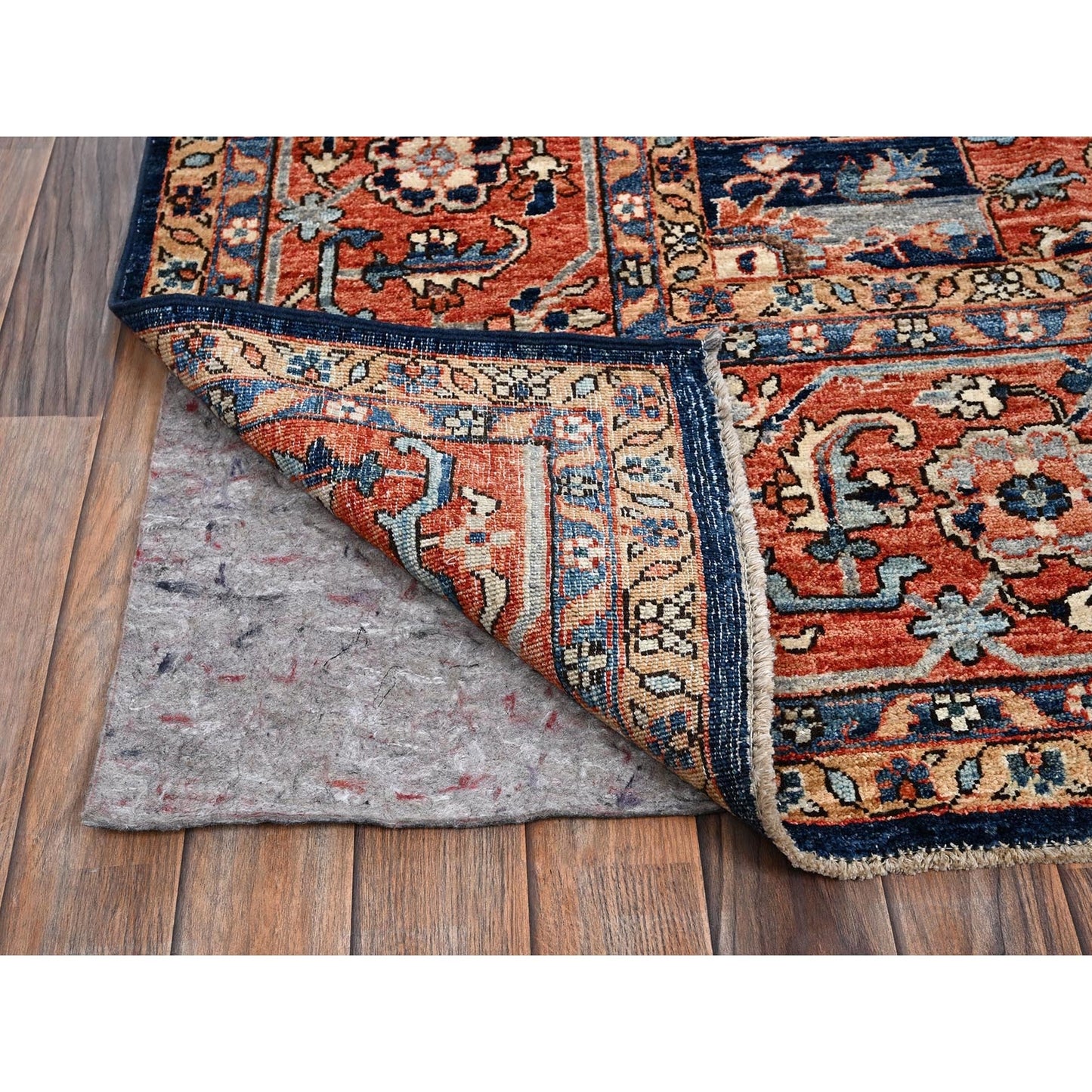 10'1"X14' Midnight Blue Seeripe Heris Design Soft Wool Hand Knotted Rug