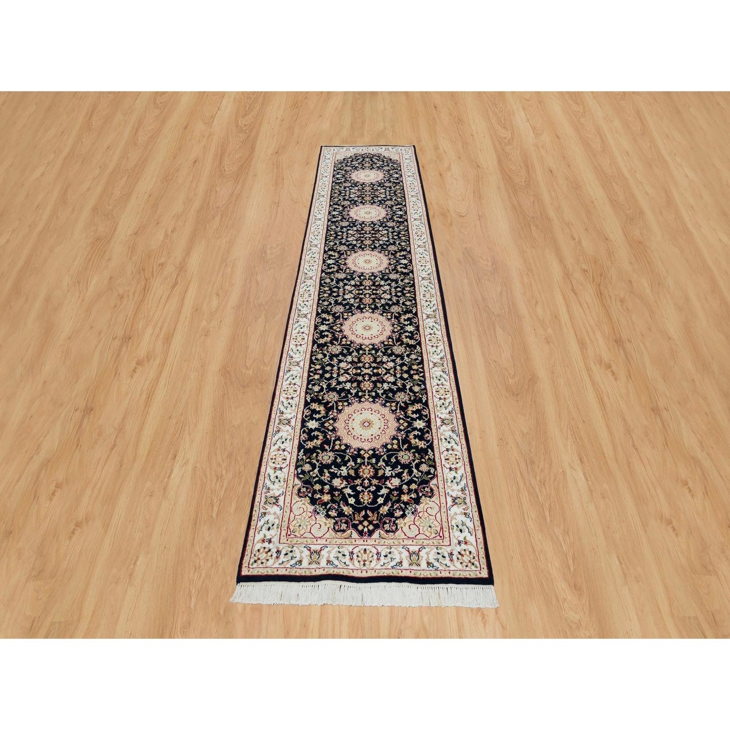 2'6"X11'10" Blue Nain 250 Kpsi Hand Knotted Wool Runner Oriental Rug