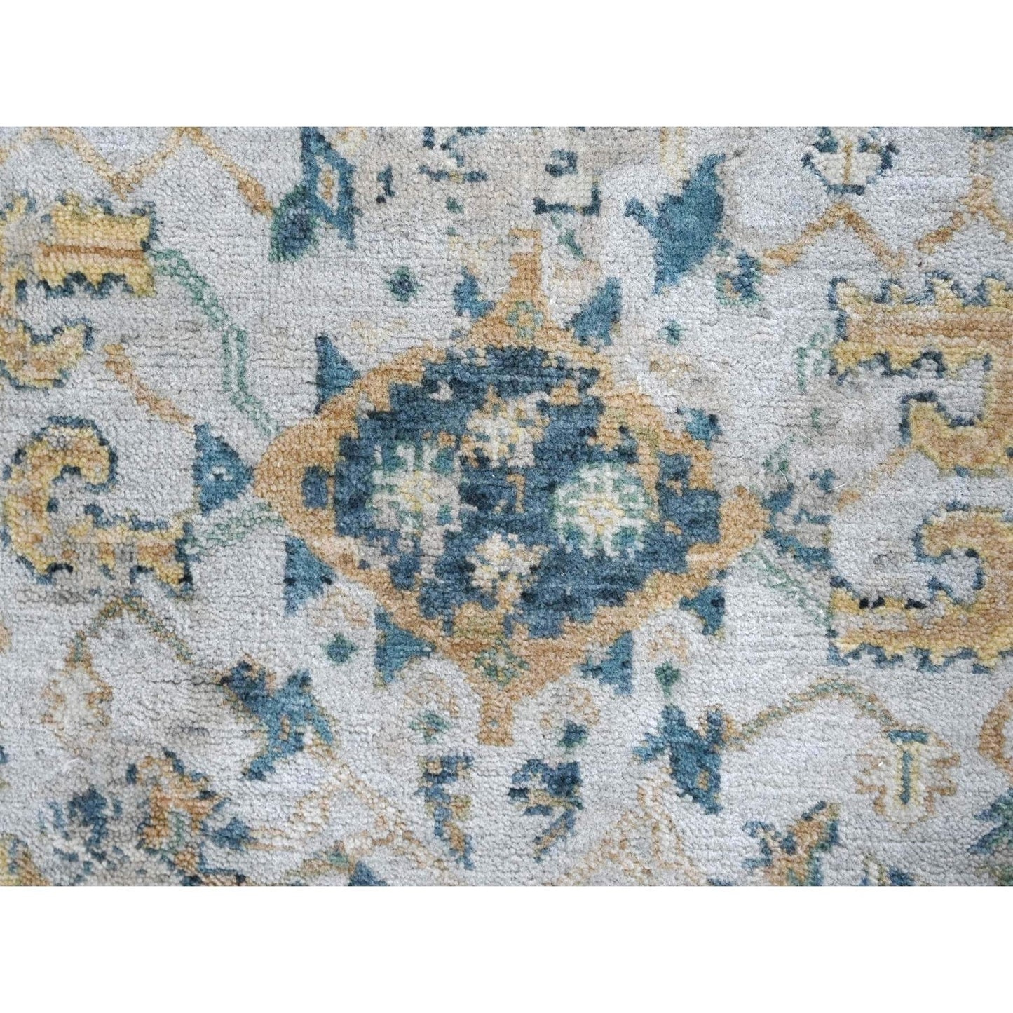 3'X4'10" Blue Broken And Erased Zoroastrian Heris Hand Knotted Wool Rug
