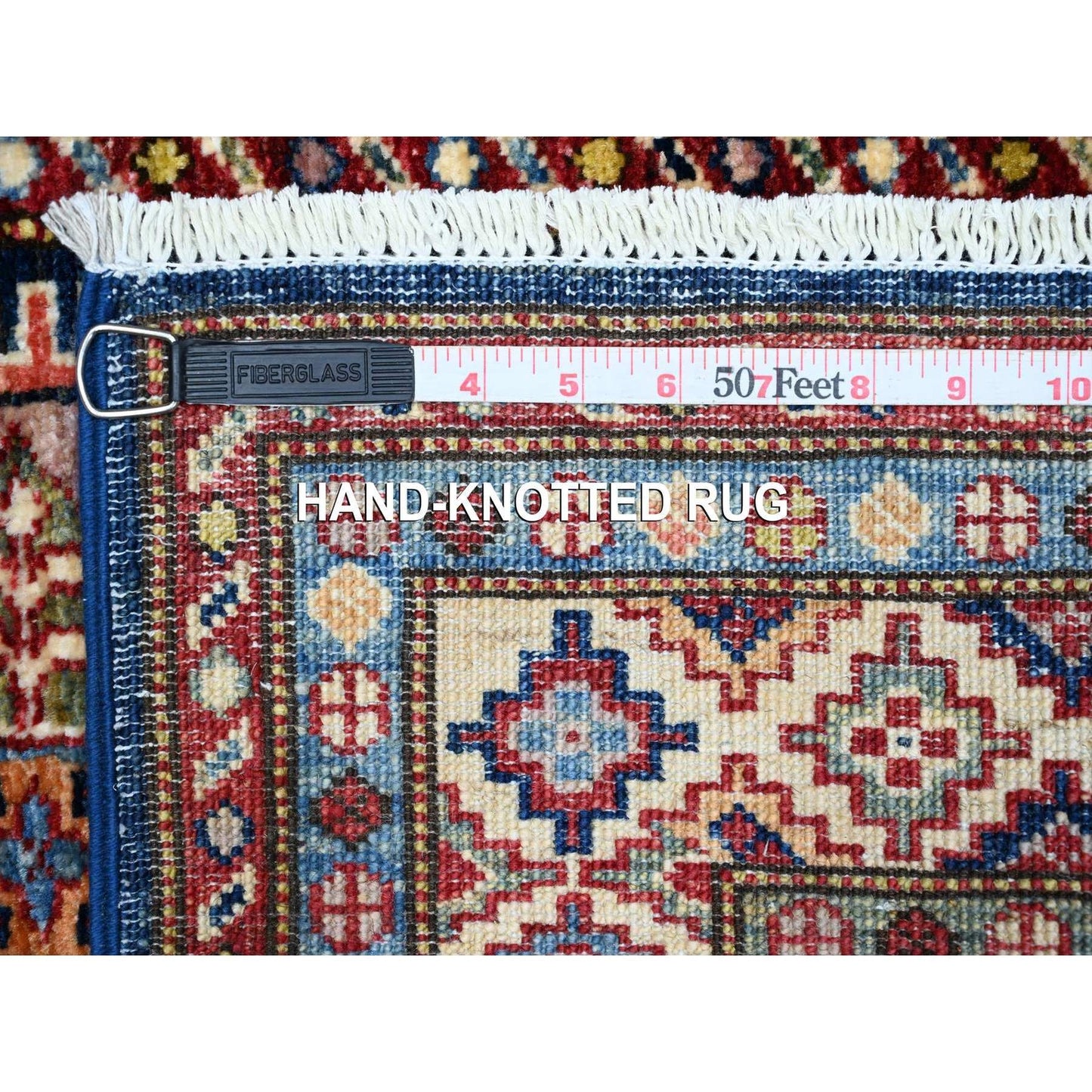 2'6"X6'4" Delft Blue Hand Knotted Super Kazak Short Runner Oriental Rug