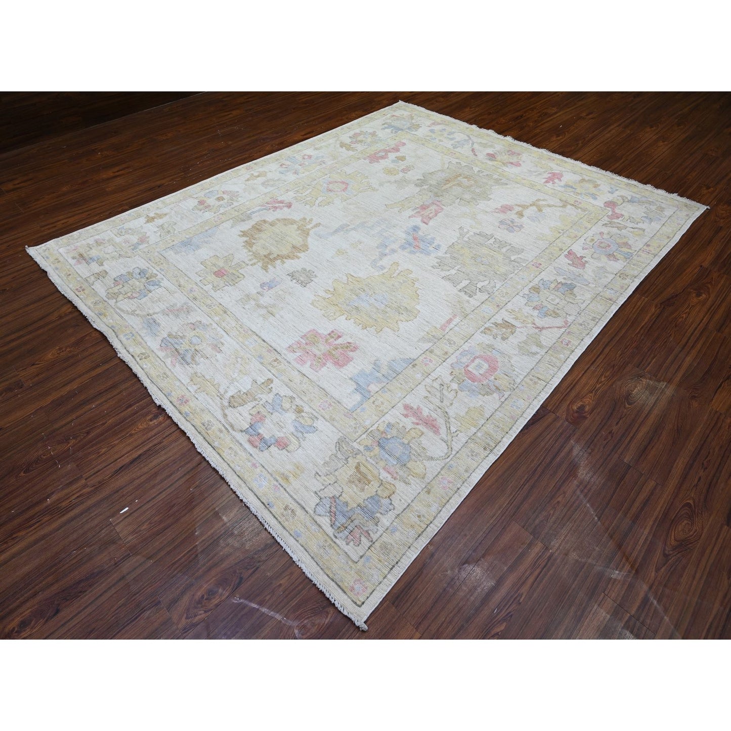 8'X9'9" Ivory Afghan Angora Oushak 100% Wool Hand Knotted Oriental Rug