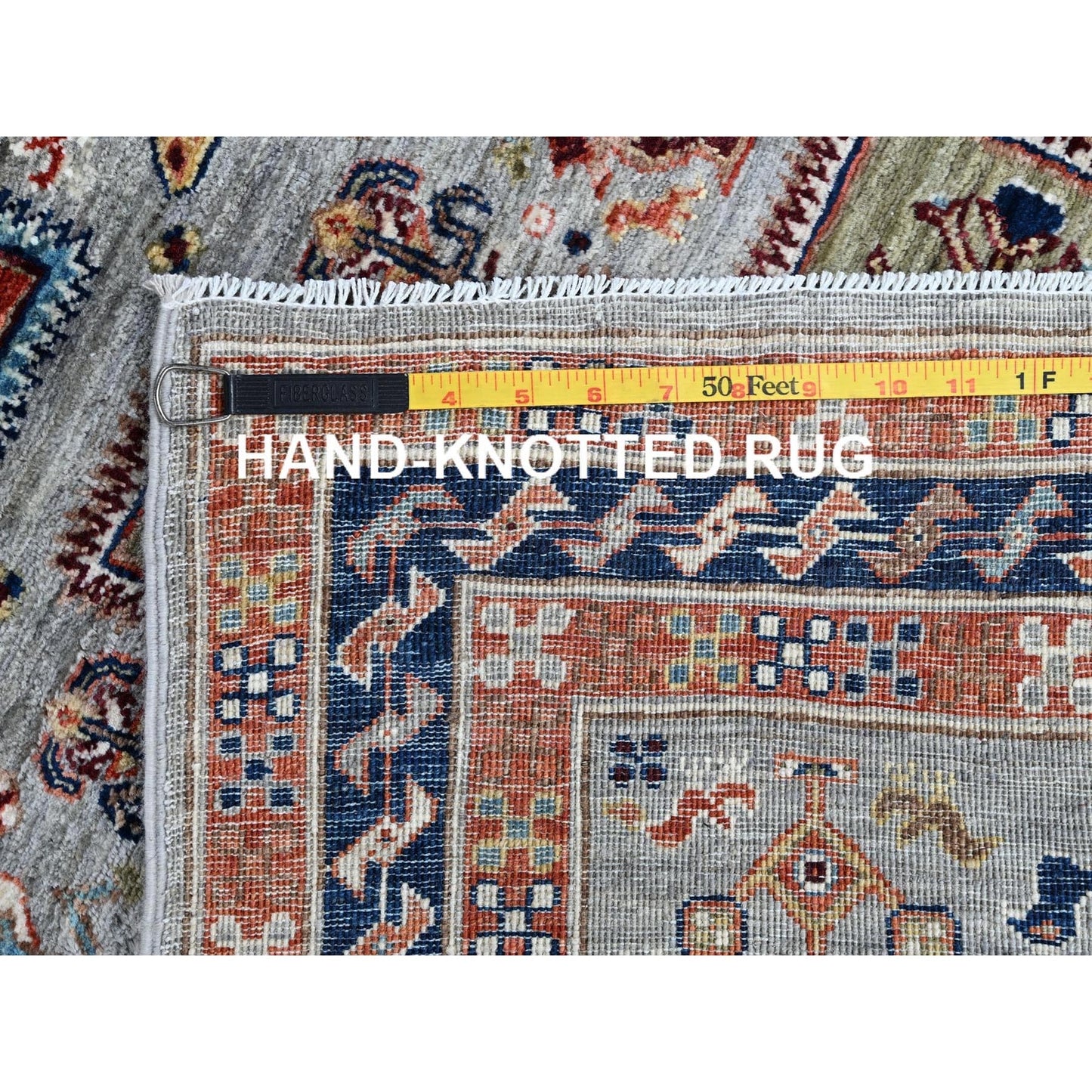 2'7"X9'9" Gray Caucasian Design Pure Wool Hand Knotted Runner Oriental Rug