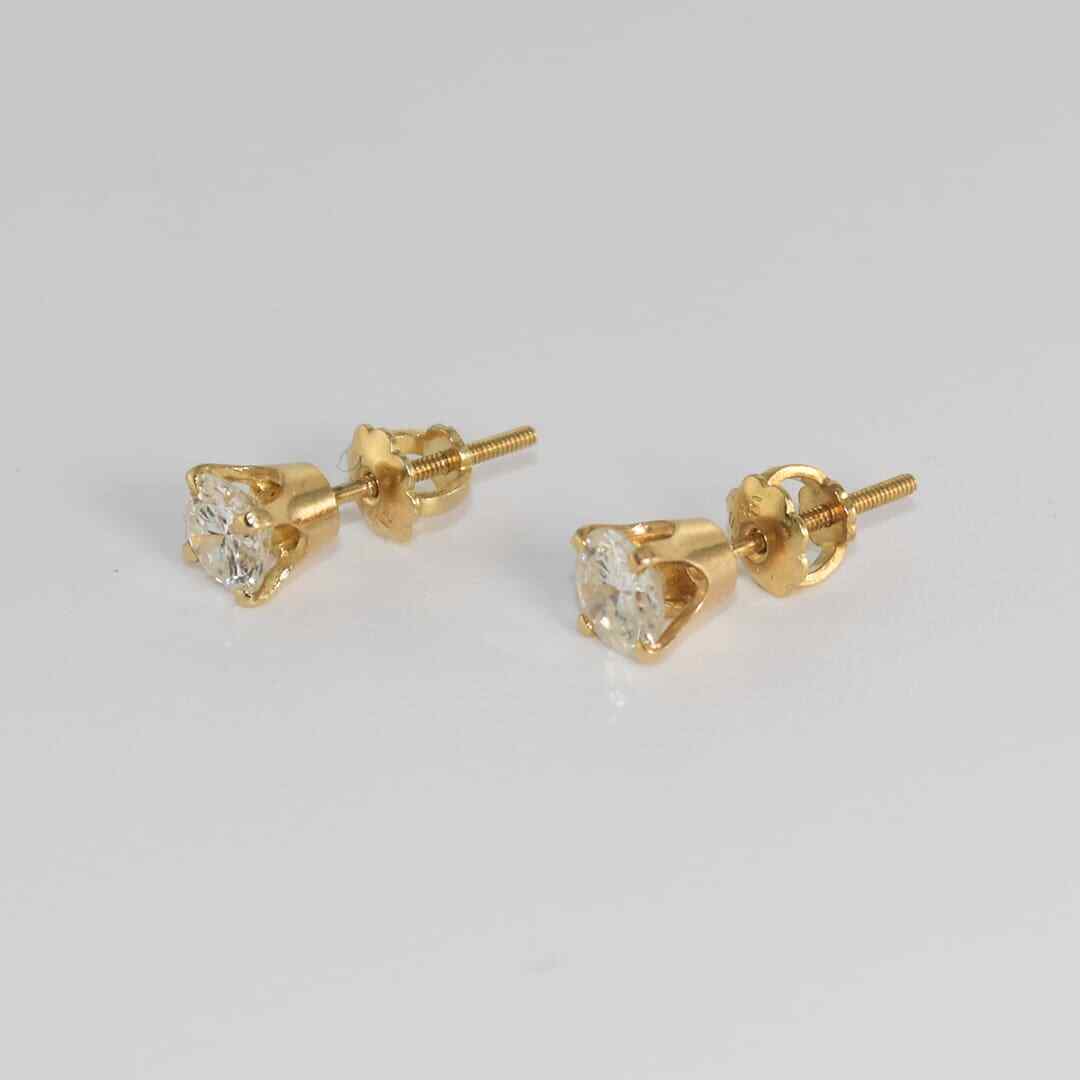 14K Yellow Diamond Stud Earrings 0.75Ct