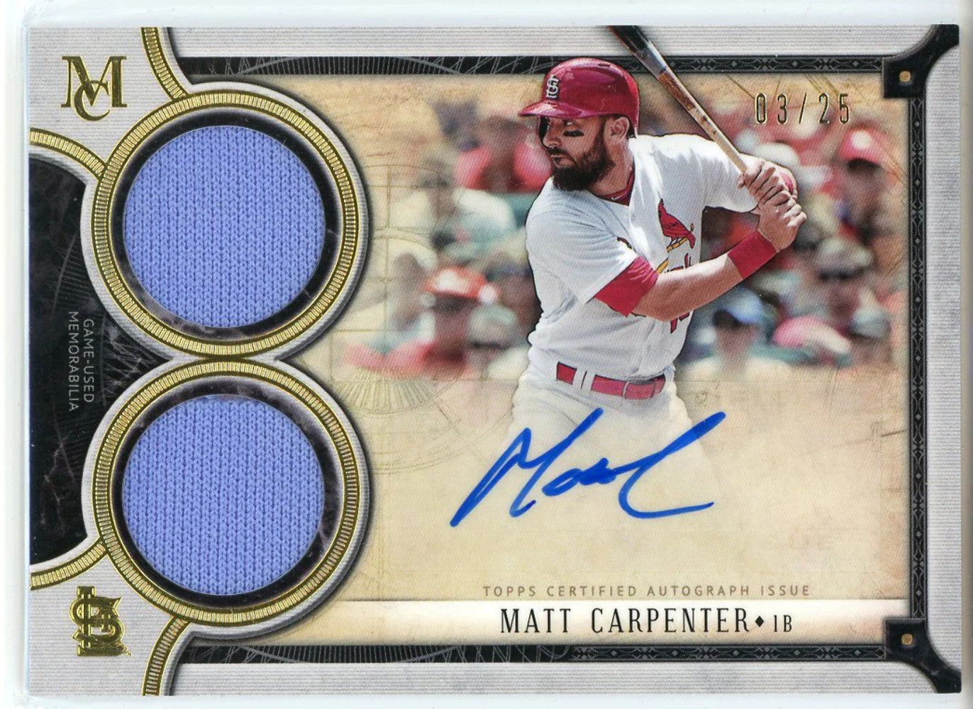 Matt Carpenter Autographed 2018 Topps Museum Collection Patch Card #Dra-Mc